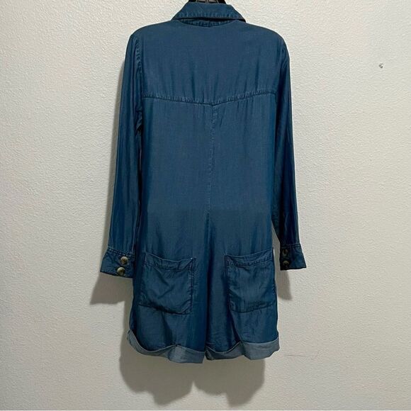 NWOT Elan Denim Lyocell Chambray Drop Waist Cuffed Playsuit Romper Shorts S - Picture 8 of 16